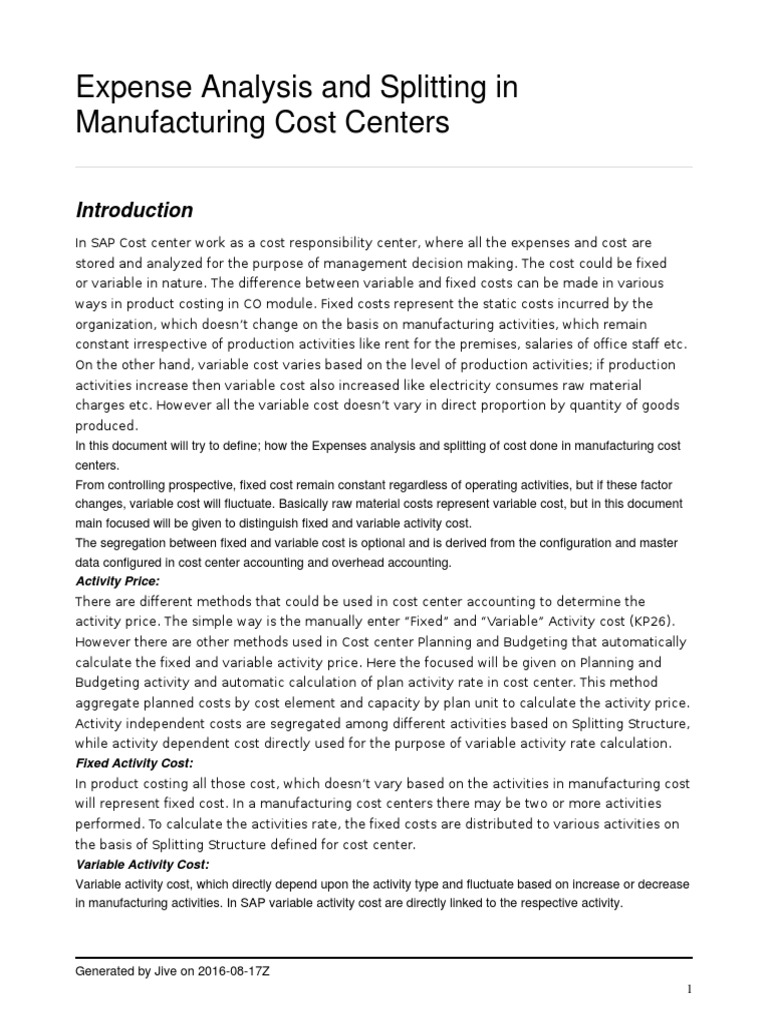 Cost Center Expense Analysis in SAP | PDF | Cost | Depreciation