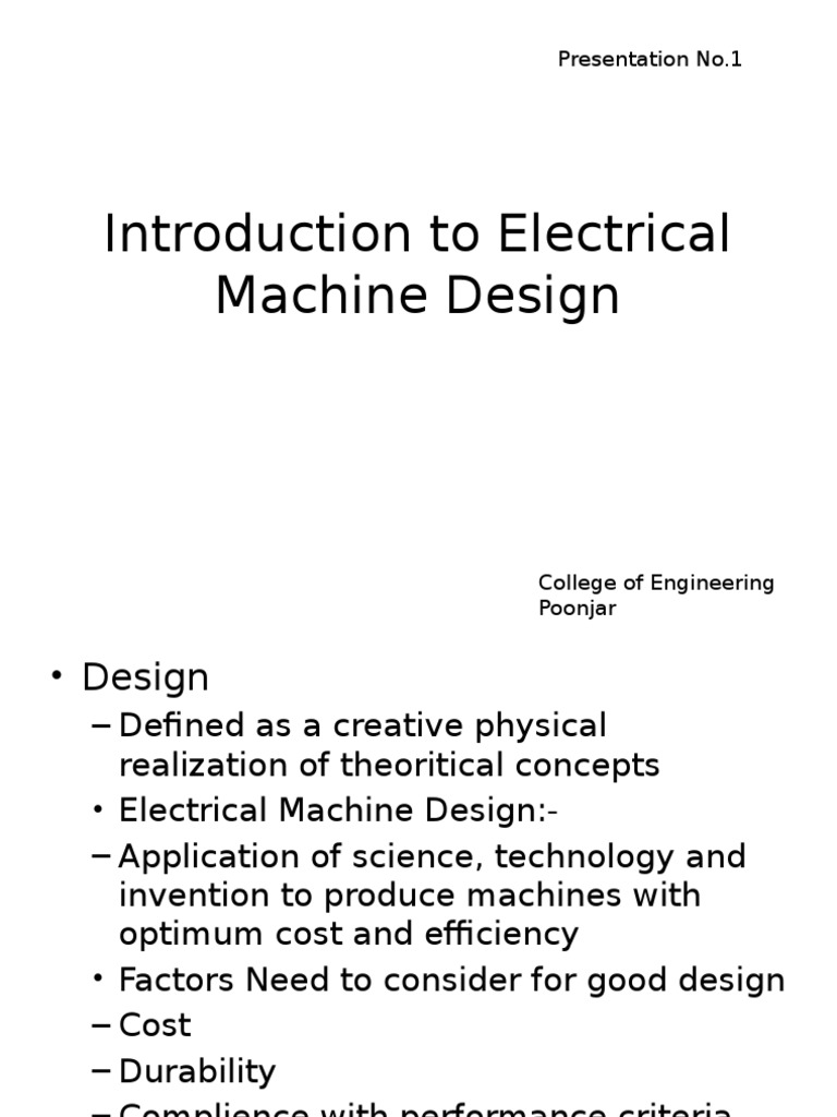 Introduction To Electrical Machine Design: Presentation No.1 | PDF