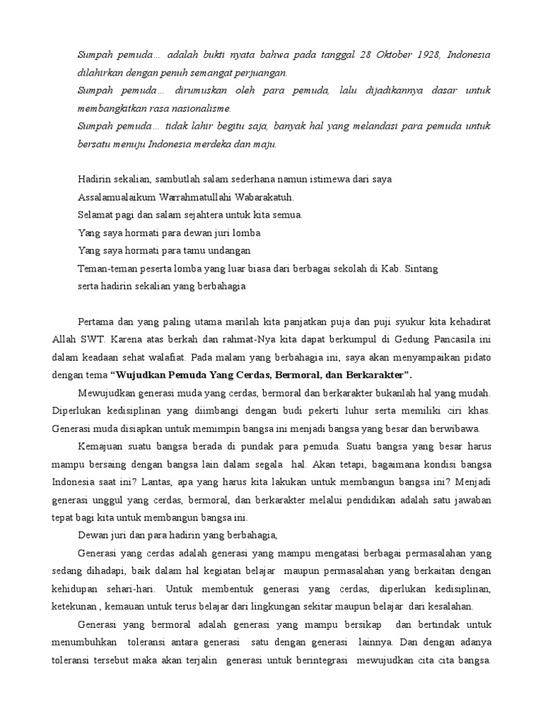 Teks Pidato Sumpah Pemuda