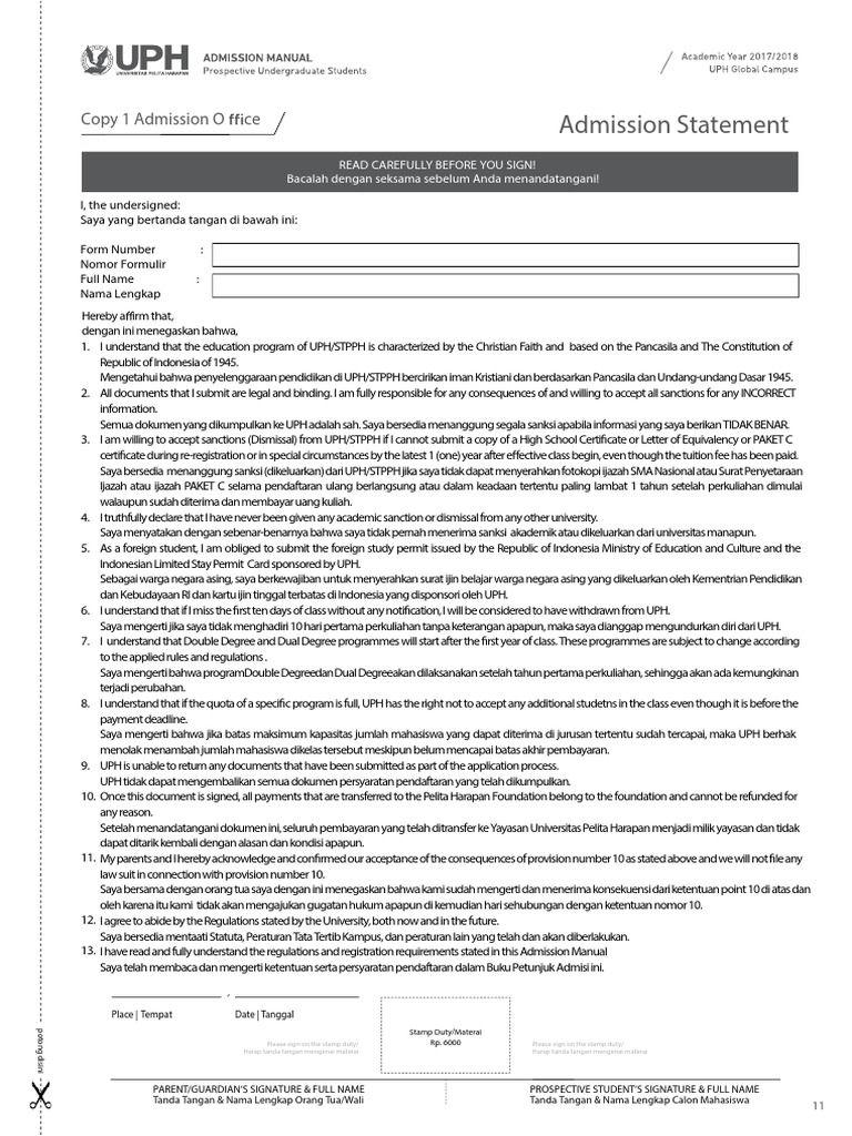 Admission Statement Pdf