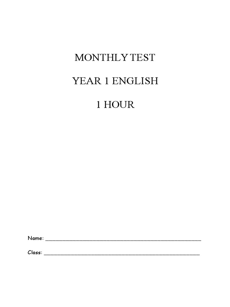 Year 1 English Monthly Test Template | PDF