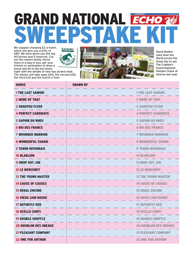 Grand National Sweepstake Kit | PDF | Animal Racing | Horses