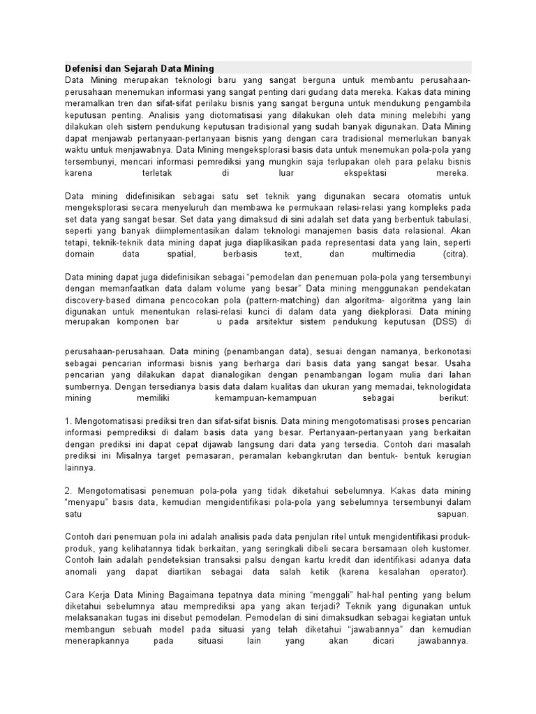 Defenisi Dan Sejarah Data Mining
