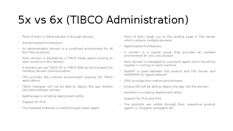 TIBCO Administration: 5x vs 6x Overview | PDF