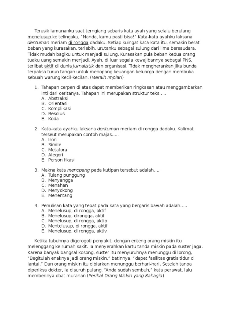 Soal Uas Bahasa Indonesia Kelas 10