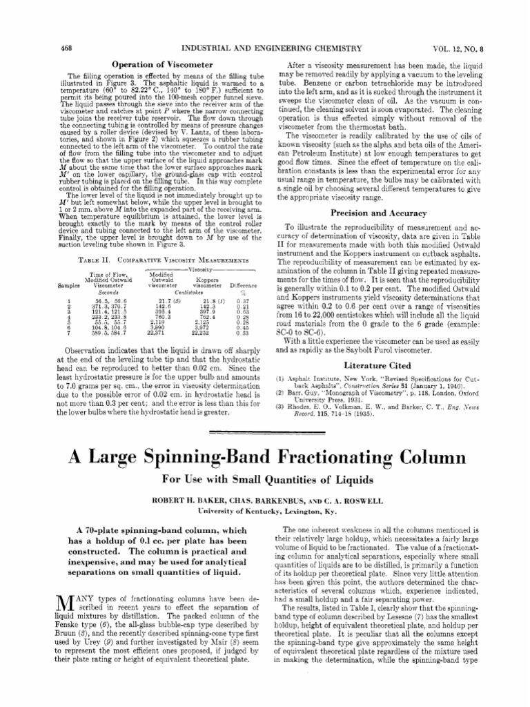 A Large SpinningBand Fractionating Column PDF Distillation Chemistry