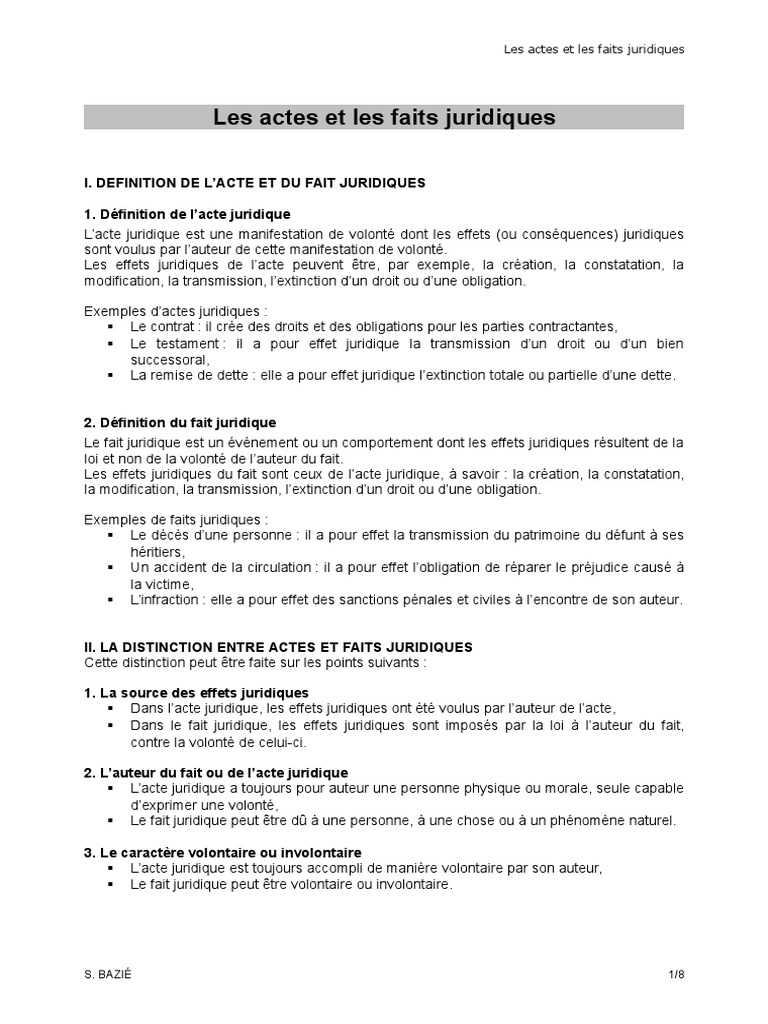 Les Actes Et Les Faits Juridiques Preuve (Droit) Droit des obligations