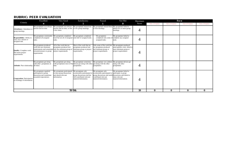 ChE 136 Peer Evaluation | PDF | Rubric (Academic) | Cognition