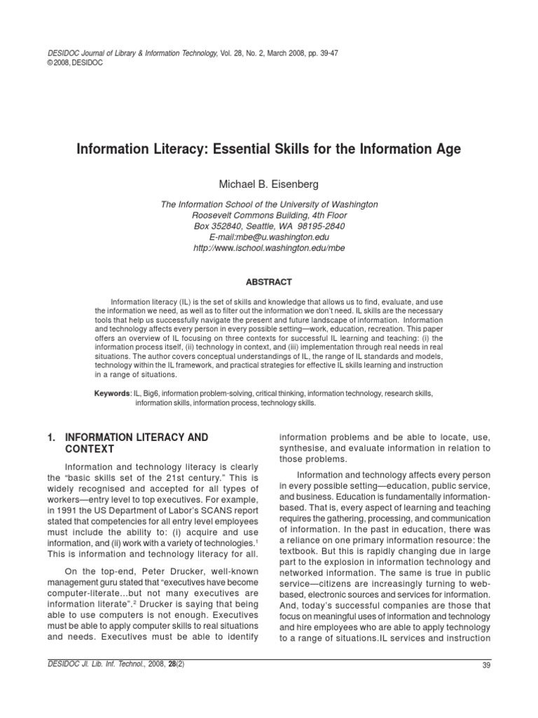 write an essay on information literacy curriculum