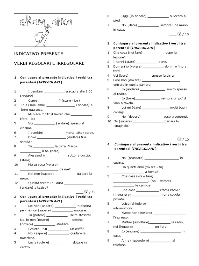 Presente Indicativo Ripasso | PDF, image size:768x1024