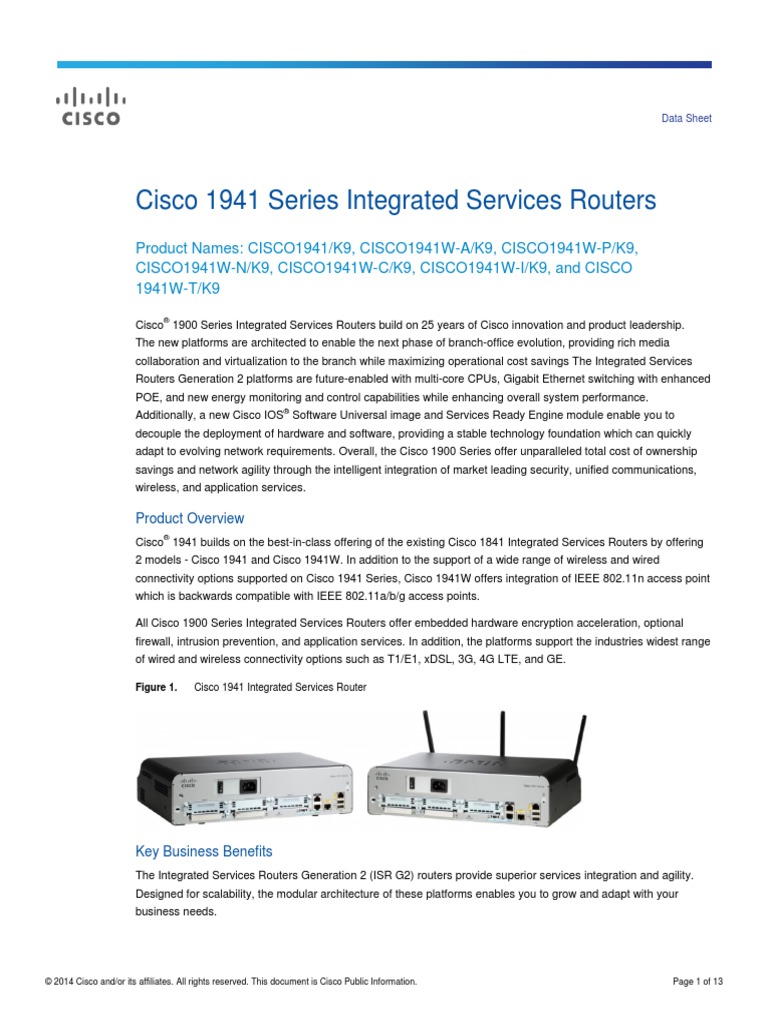Cisco 1941 Data Sheet PDF Wireless Lan Cisco Systems