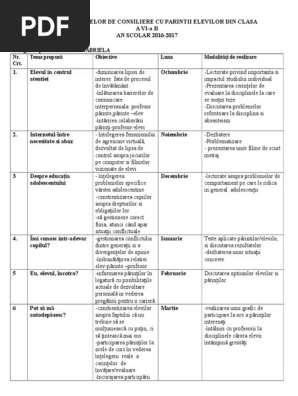 Planificarea Orelor De Consiliere Cu Parintii Elevilor Din Clasa