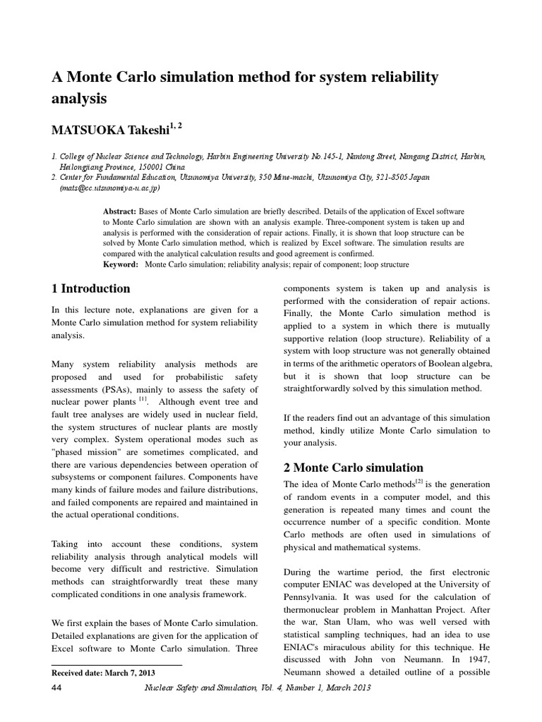 Monte Carlo Method for Reliability Analysis | PDF | Monte Carlo Method ...