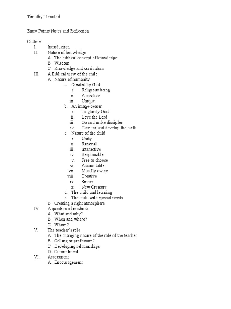 Entry Points Notes and Reflection PDF Educational Assessment Wisdom