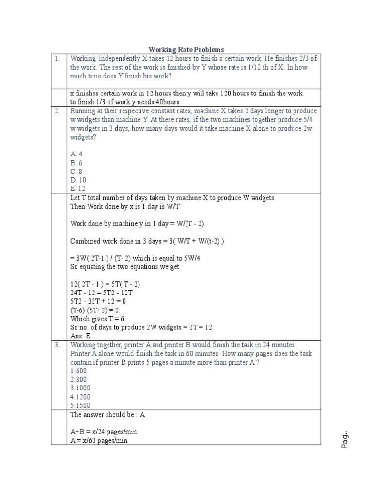 Work Rate Problems and Solutions | PDF | Elves In Fiction | Fuel ...