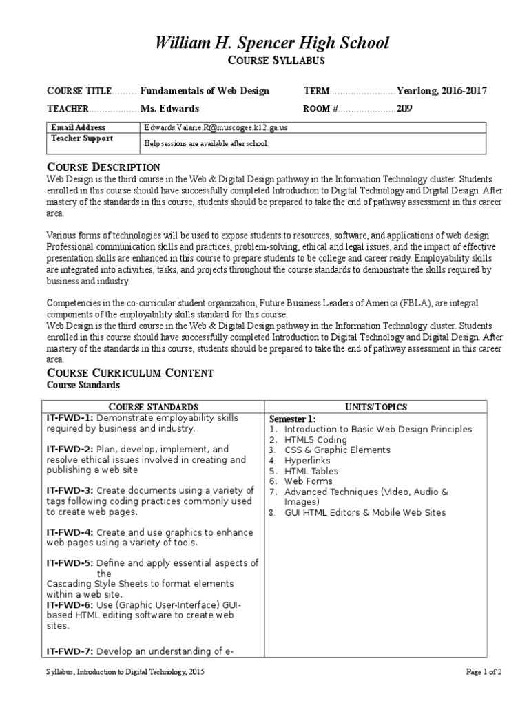 Web Design Course Syllabus 2016-2017 | PDF | World Wide Web | Internet ...