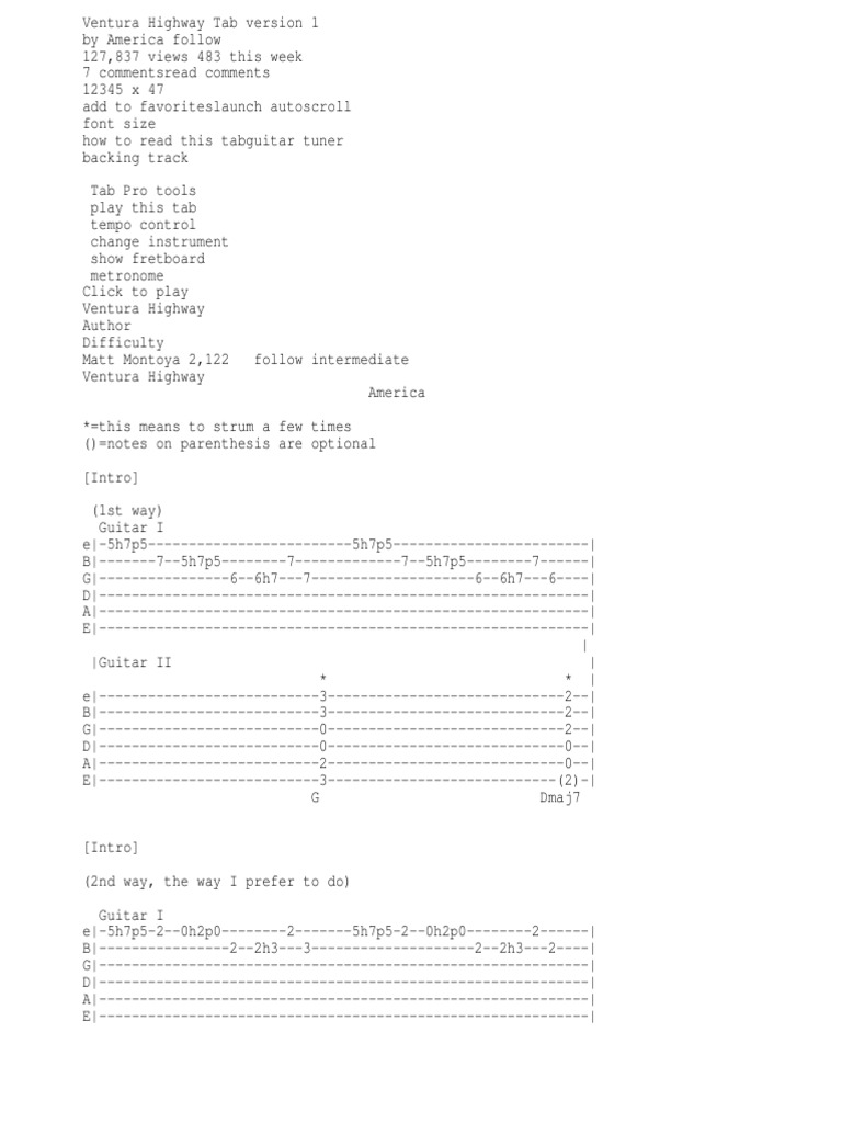 Ventura Highway Tab An Accurate Guitar Tab and Chord Sheet for the