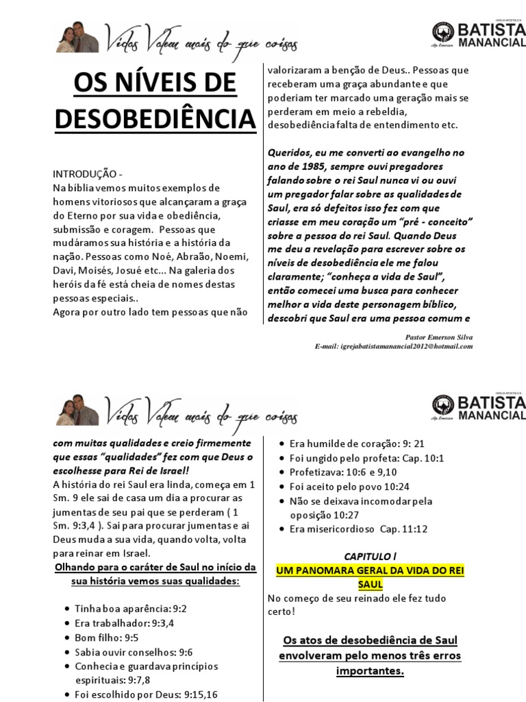 Desobediência do Rei Saul na Bíblia | PDF | Samuel | Sacrifício