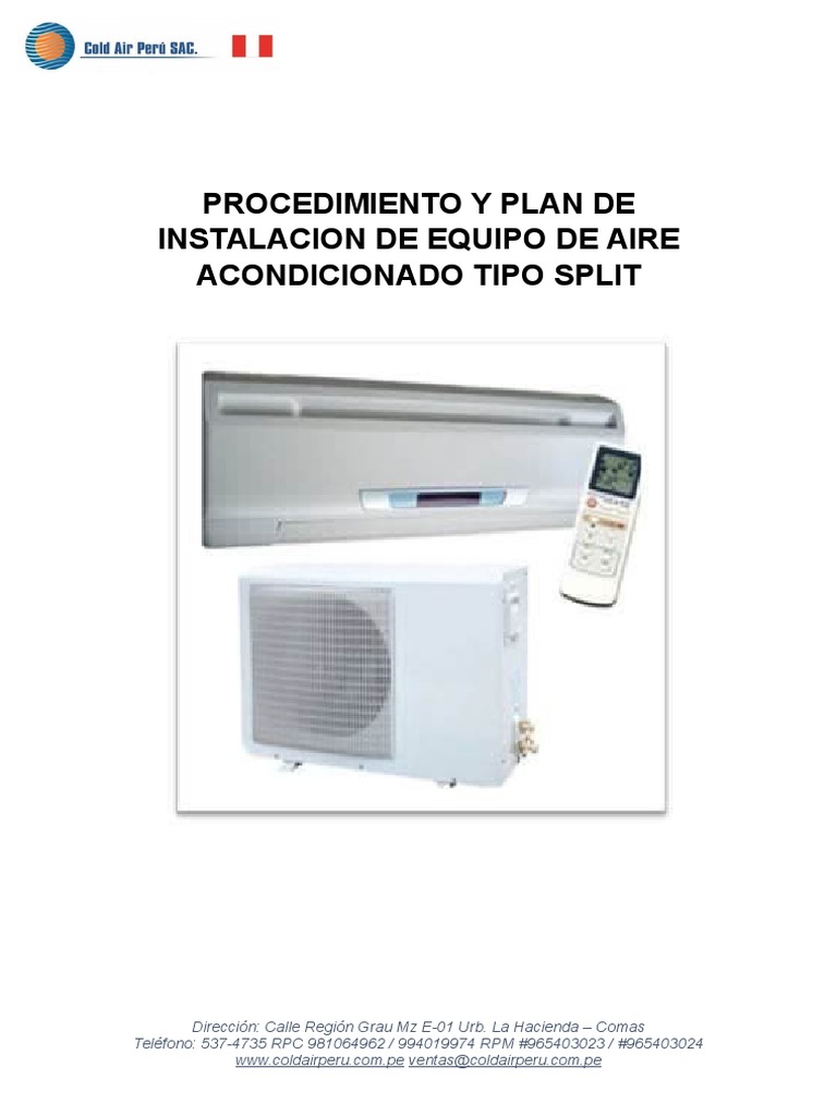 Procedimiento y Plan de Mantenimiento Tipo Split de Aire 