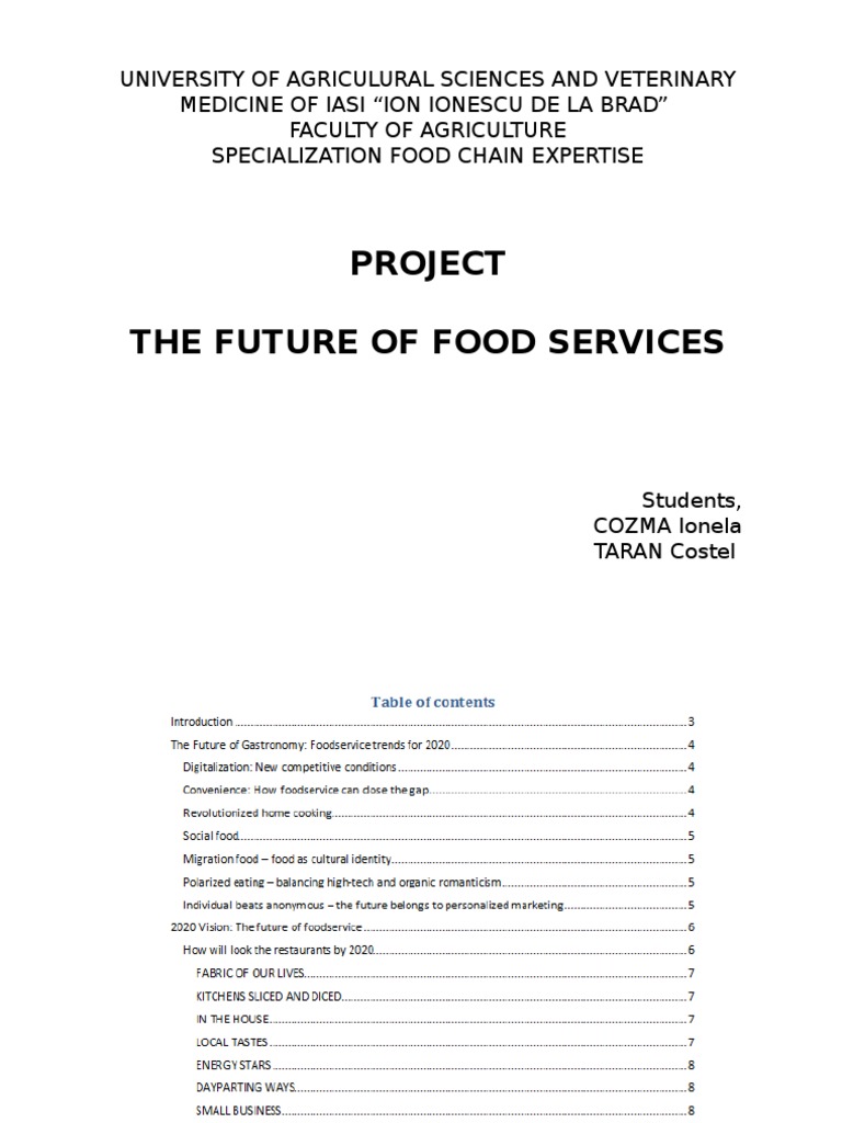 The Future of Food Services Cozma Ionela & Taran Costel | PDF ...