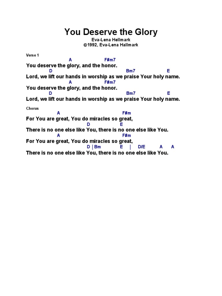 You Deserve The Glory Chord A PDF