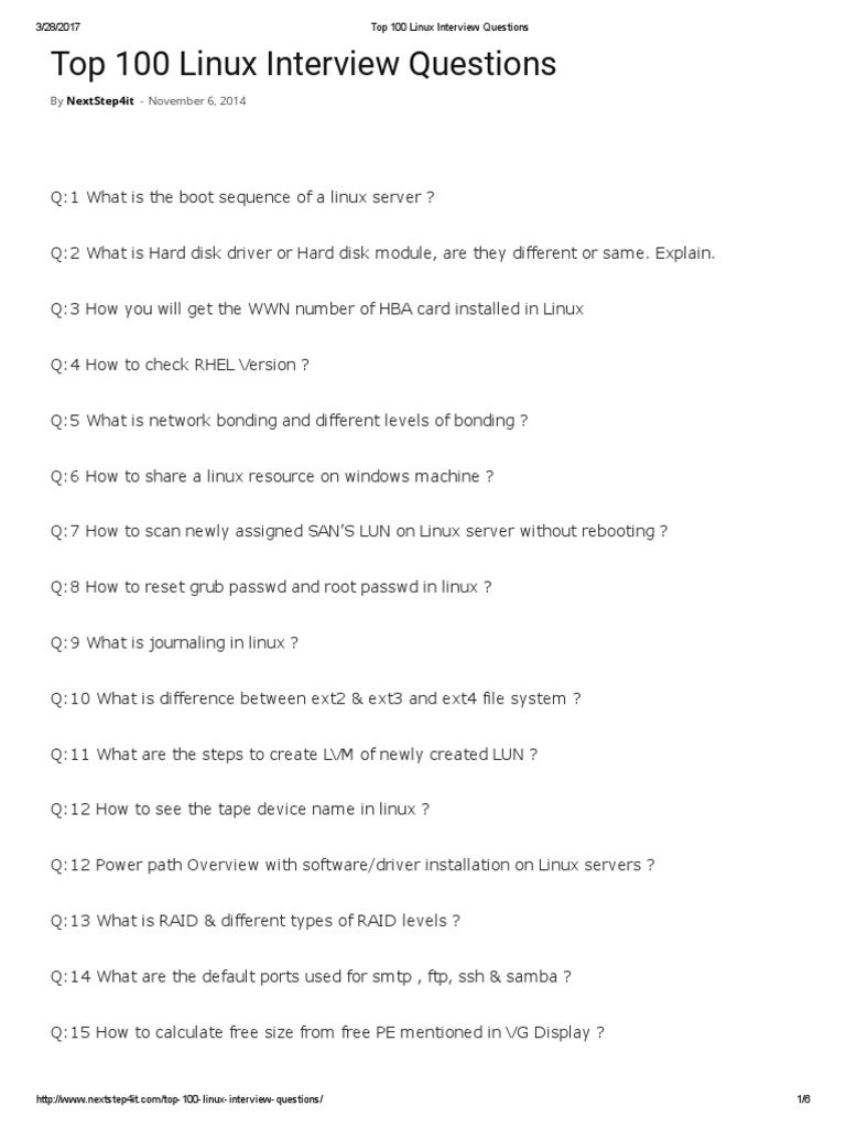 Top 100 Linux Interview Questions Answers | PDF | File System ...