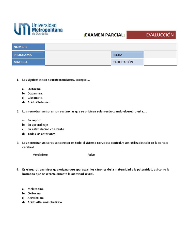 1 Parcial Neuro II | PDF | Sinapsis | Neurona