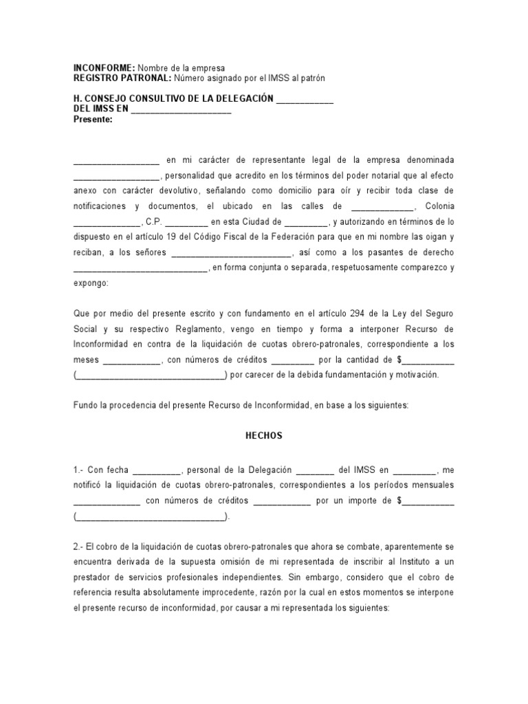Recurso De Inconformidad Ante El Imss