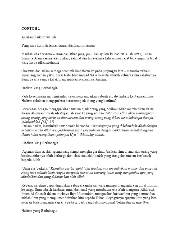 Contoh 1 Ceramah Keagamaan Tentang Ilmu