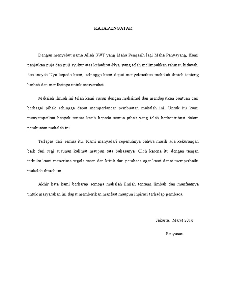Contoh Kata Pengantar Makalah Yang Baik Dan Benar