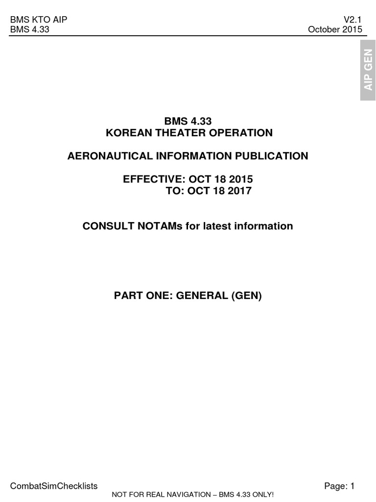 BMS 4.33 Korean Theater AIP Guide | PDF | Altimeter | Transport Safety