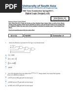 Digital Logic Design (LAB) : Mid-Term Examination Spring (2017)