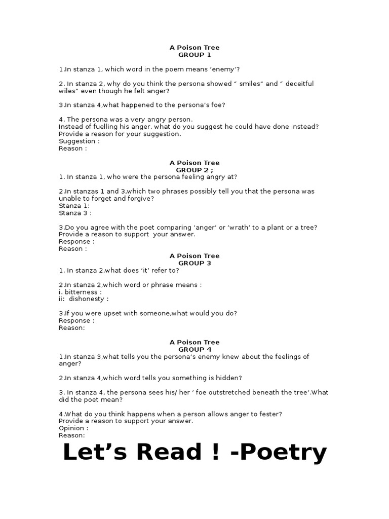 A Poison Tree Collection of Qs | PDF | Foreign Language Studies