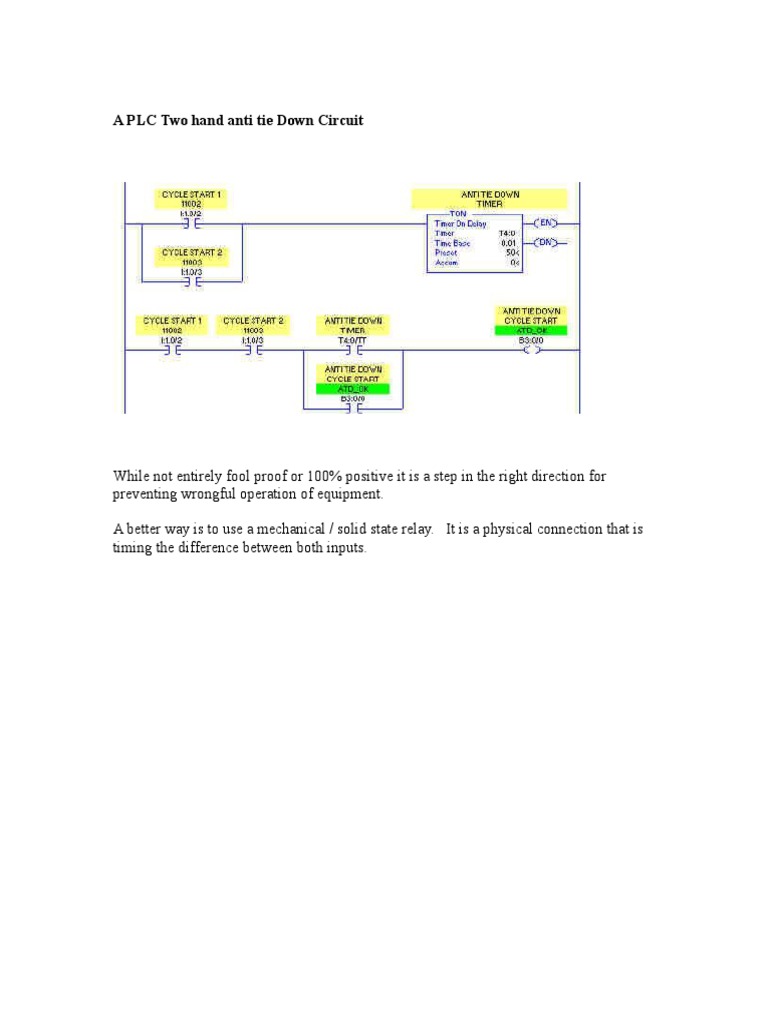 A PLC Two Hand Anti Tie Down Circuit PDF Electrical Components