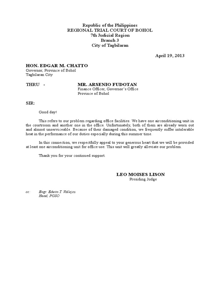 Request for Air Conditioning Unit in Court | PDF