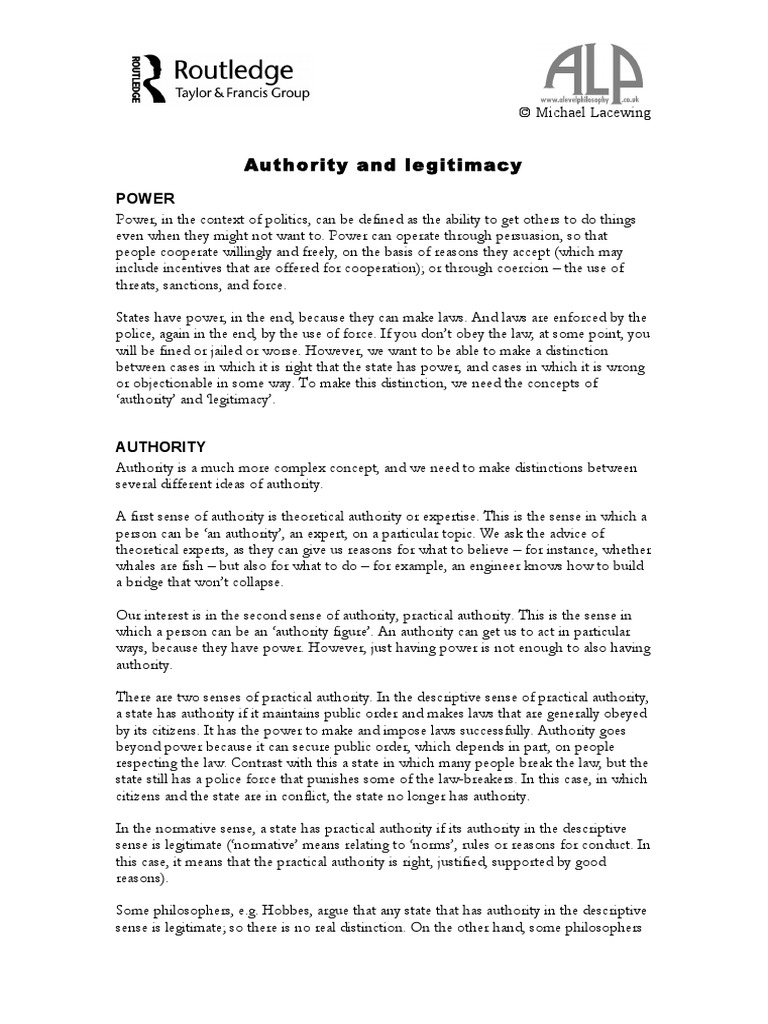 Authority and Legitimacy in Politics | PDF | Autonomy | Reason