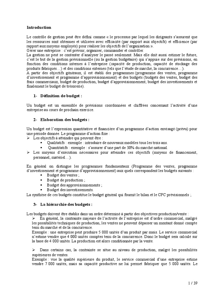 Cours Gestion Budgetaire | PDF | Budget | Inventaire