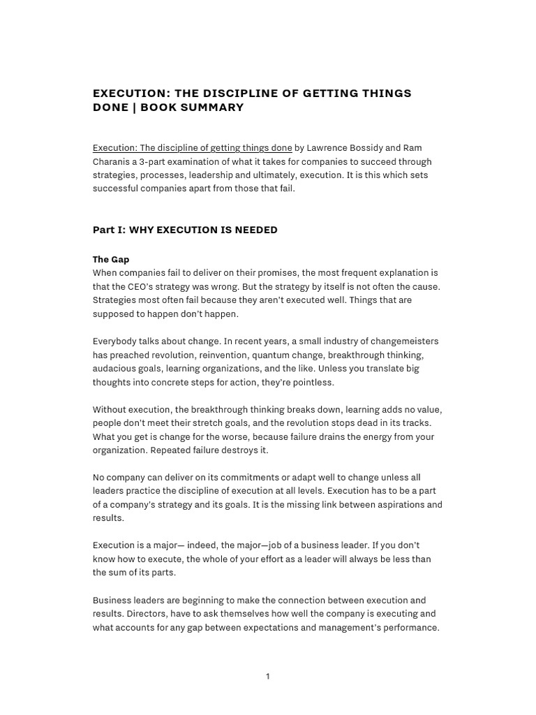 Execution The Discipline of Getting Things Done Book Summary PDF | PDF ...