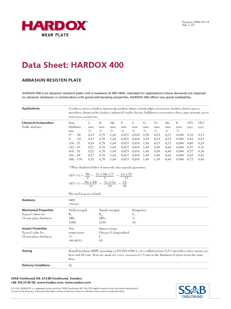 Hardox 400 Uk PDF | PDF | Engineering Tolerance | Sheet Metal