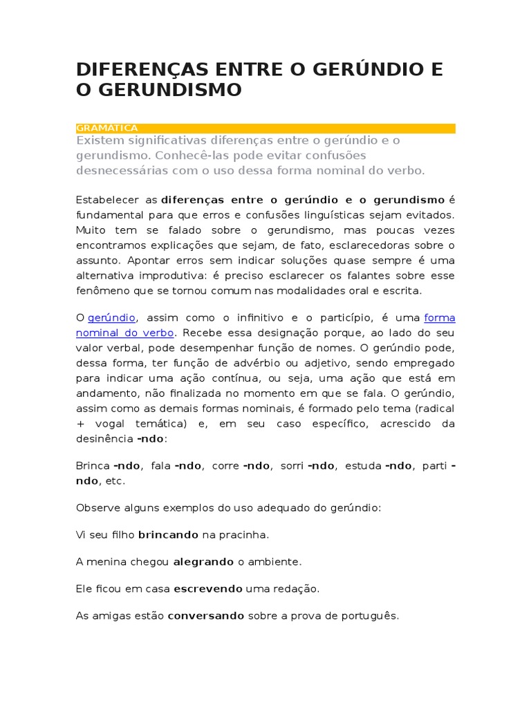 Gerúndio e Gerundismo: Diferenças Essenciais | PDF | Tempo gramatical ...