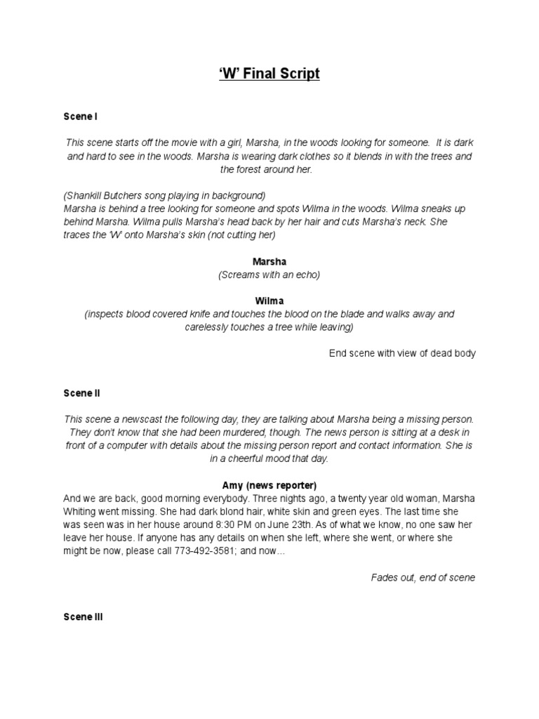 W - Final Script (As of 5-22-13) | PDF | Violence