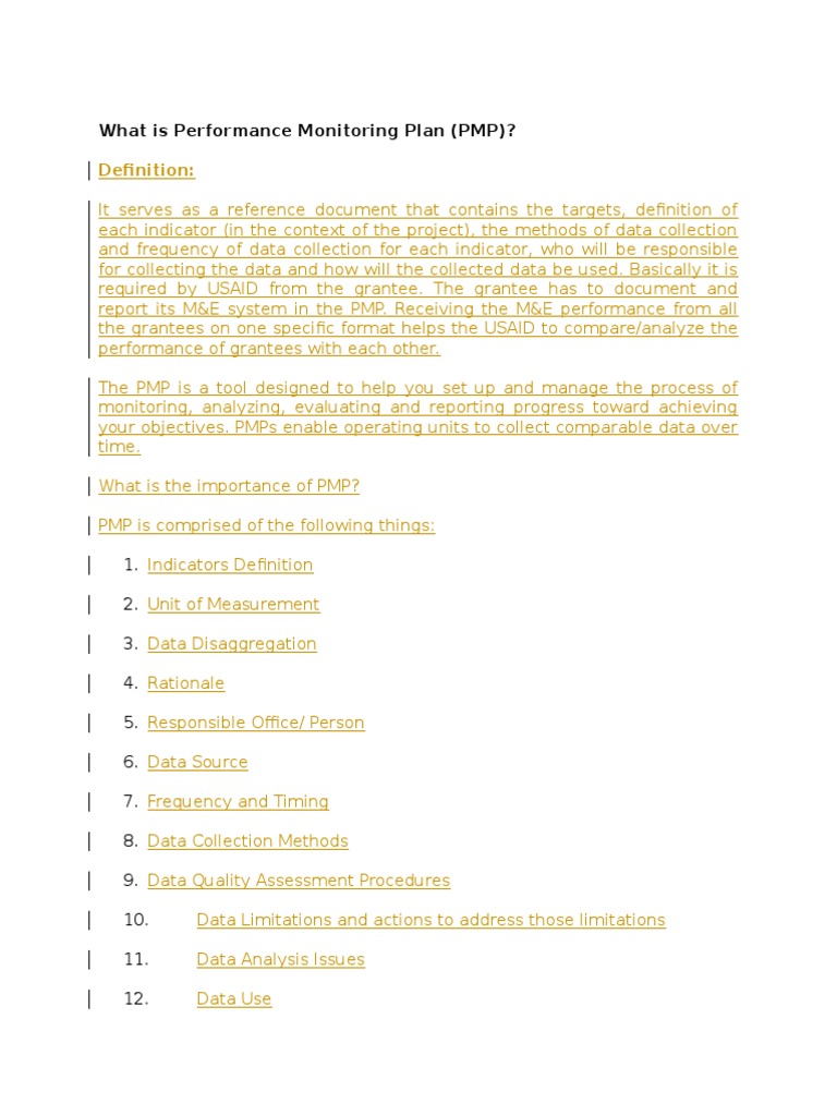 Definition What Is Performance Monitoring Plan (PMP) ? PDF Design Manufacturing And