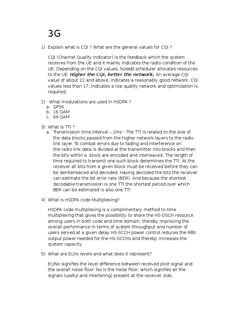 2G 3G Interview Questions | PDF | Decibel | High Speed Packet Access