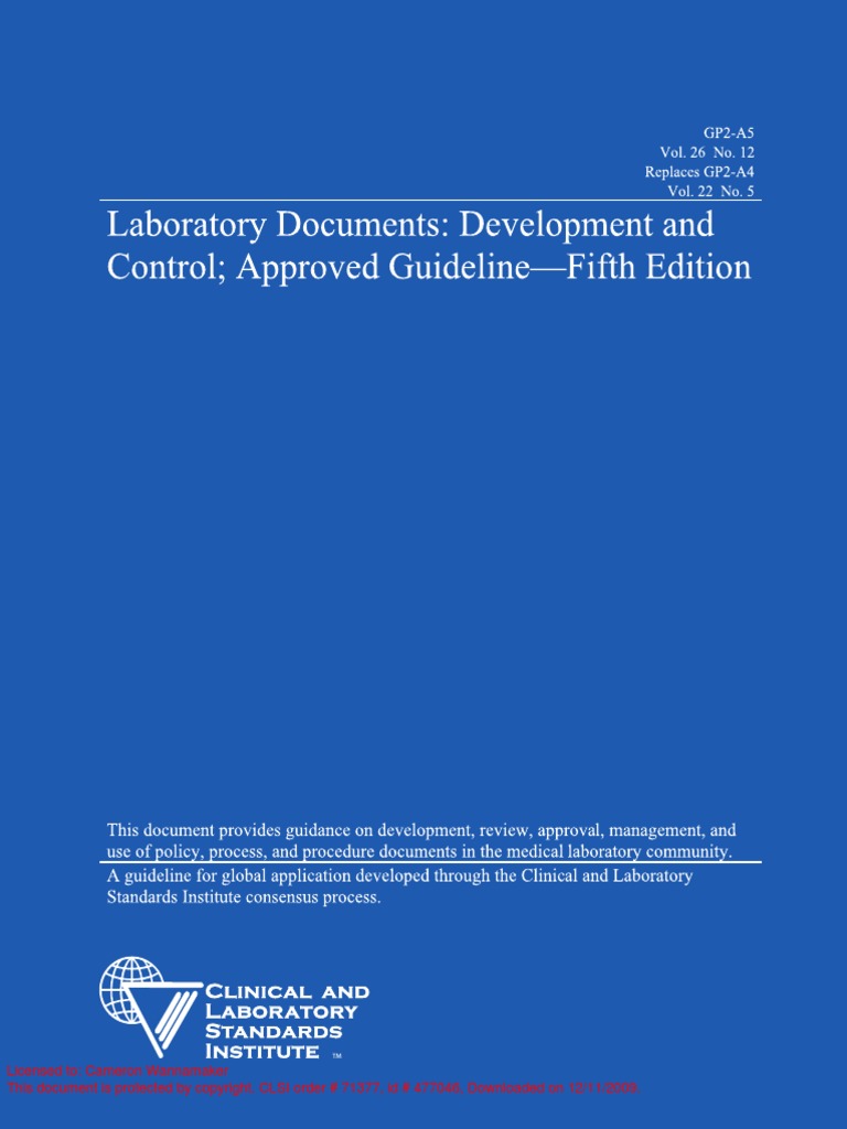 CLSI Laboratory Documents Development and Control Approved Guideline