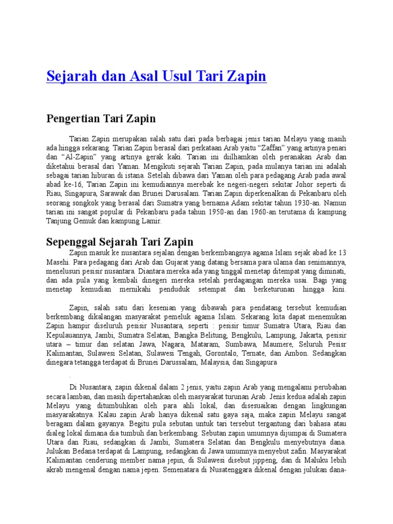Sejarah Dan Asal Usul Tari Zapin Pdf