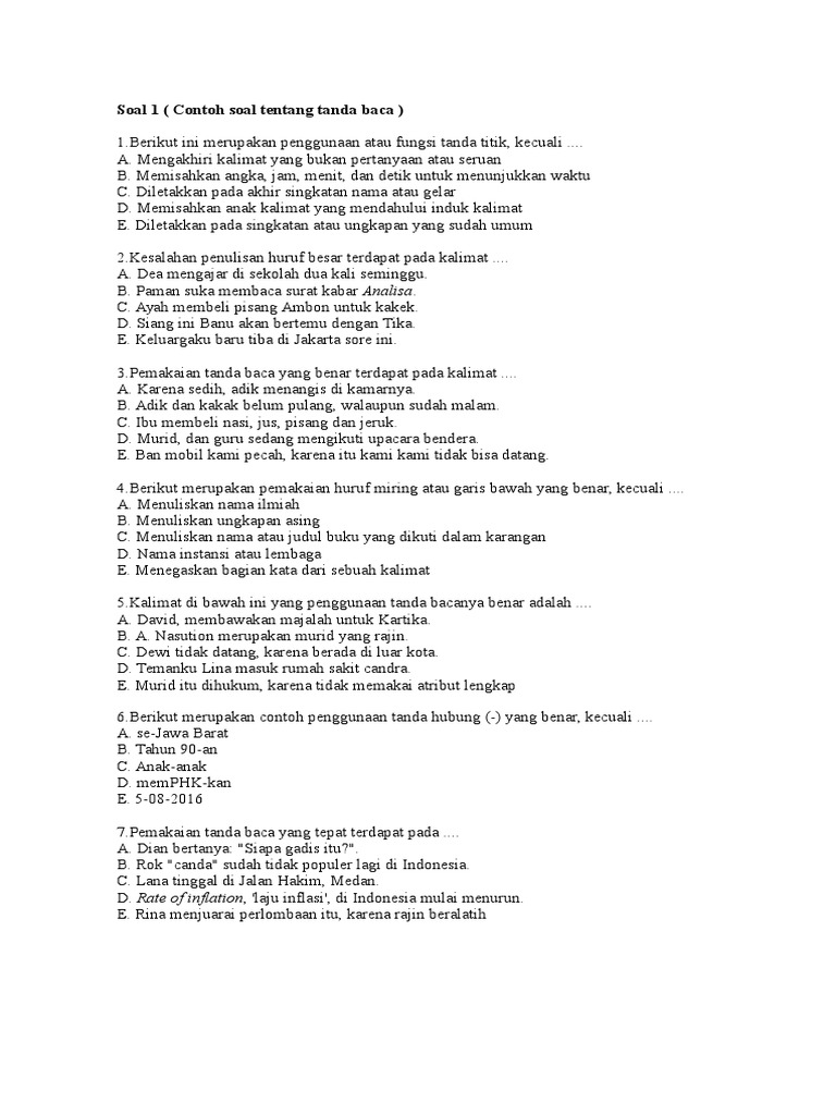 Contoh Soal Bahasa Indonesia