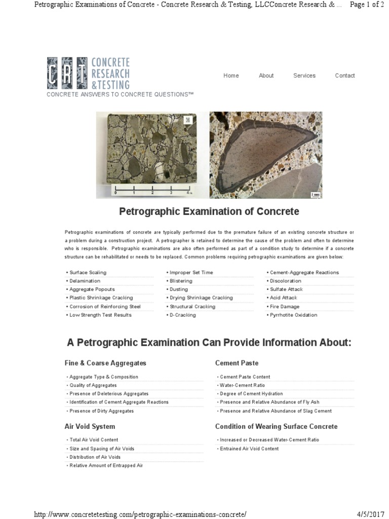 Petrographic Examinations Concrete Concrete Cement