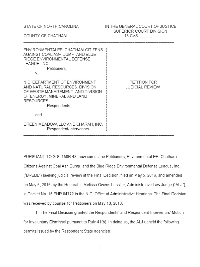Petition for Judicial Review 1 Administrative Law Judge Summary