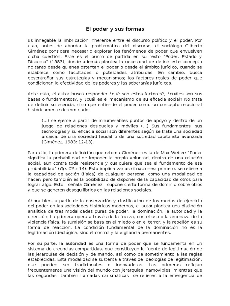 El Poder y Sus Formas | PDF | Poder (social y político) | Sociedad