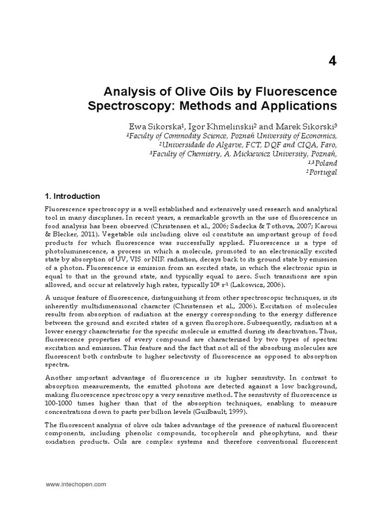 Olive Oils PDF Fluorescence Spectroscopy Spectroscopy